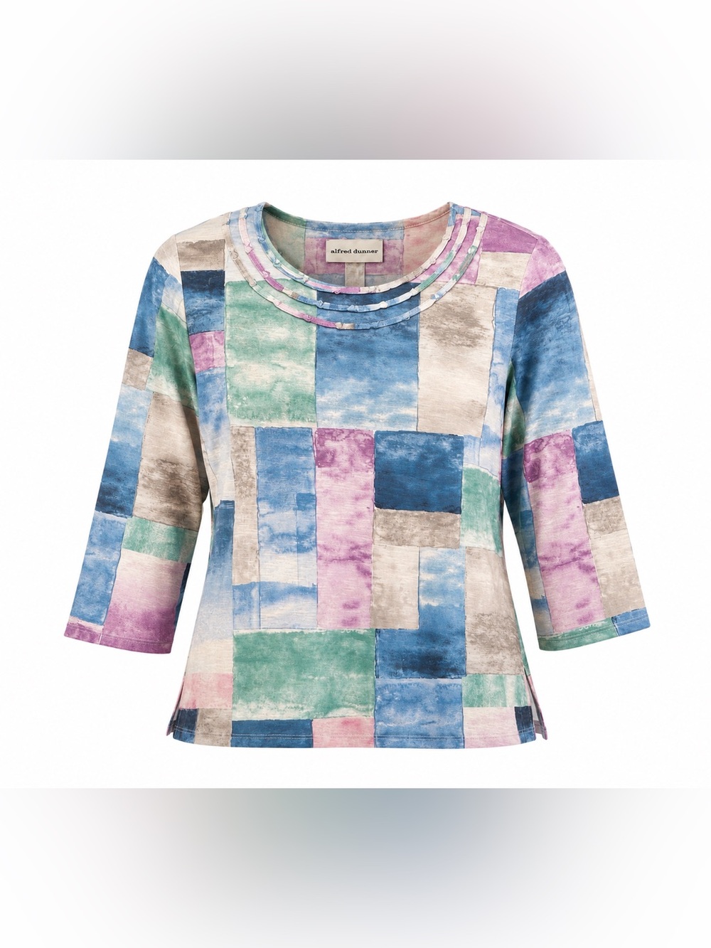 alfred dunner Pastel Block-Print Crewneck Top - abstract print, Size M NWT